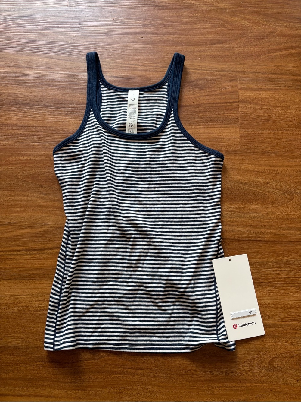 lululemon athletica Navy and White Striped Racerback Tank